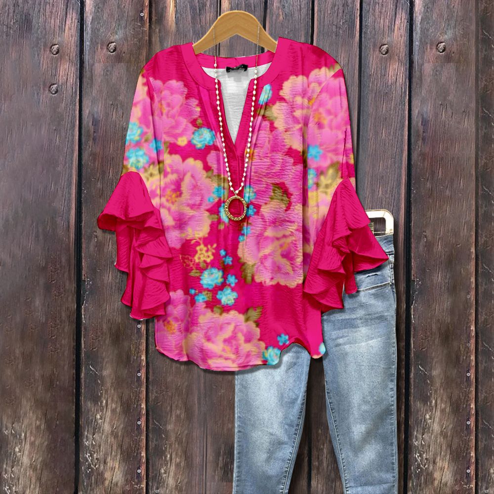 Women's Element Printing Digital Casual Trend Lotus Women's T-shirt