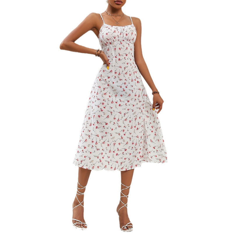 Women's Fashionable Summer Sexy Sling Slit Floral Dress