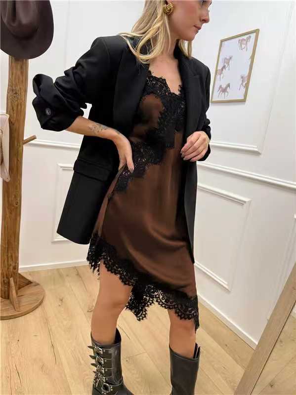 Women's Autumn Sexy Mid-length Forged Surface Irregular Slit Dress