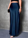 Women's High Waist Ladies Solid Color Maxi Satin Skirt