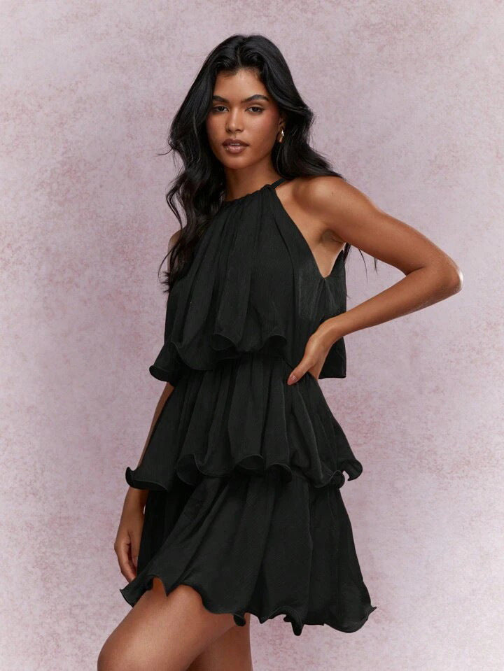 Summer Halter Sleeveless High-grade Tulle Ruffled Dress