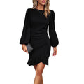 Women's Graceful Puff Sleeve Solid Color Dress