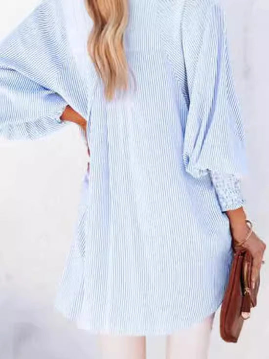 Long Sleeve Shirt Striped Loose Large Tops