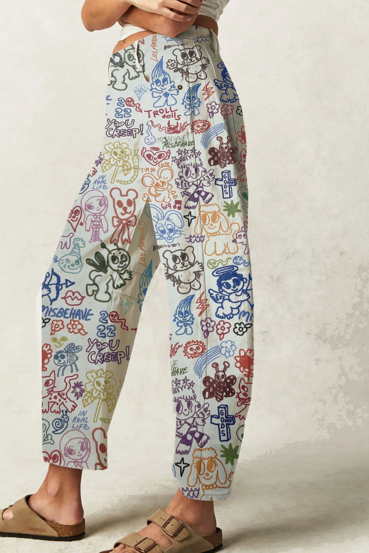 Women's Spring Leisure Loose Mid Waist Cylindrical Women's Jeans