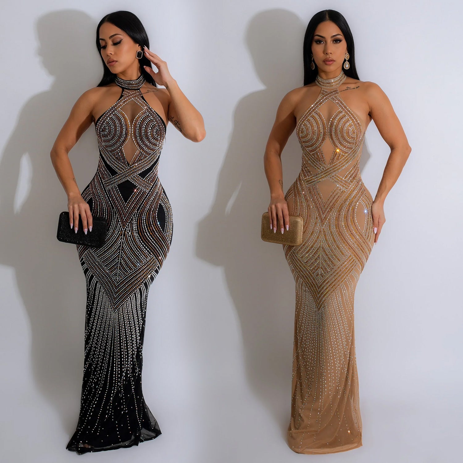 Women's Fashion Wear Pure Color Mesh Hot Dress