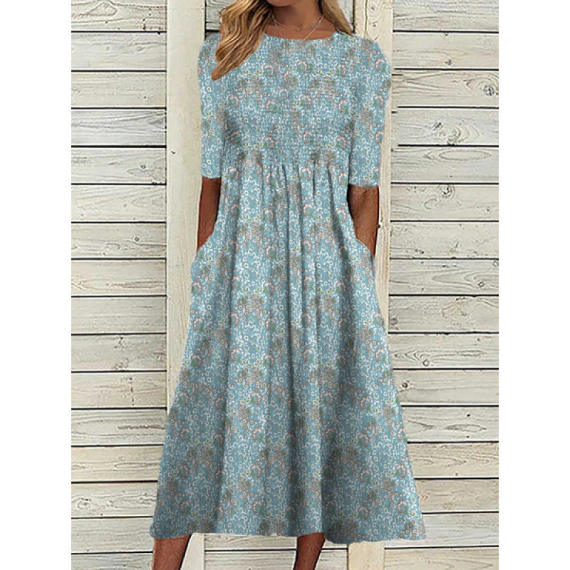 Women's Summer Casual Comfortable Round Neck Printed Dress