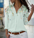 Women's Loose Lapel Long Sleeves Single-breasted Shirt Elegant Blouse
