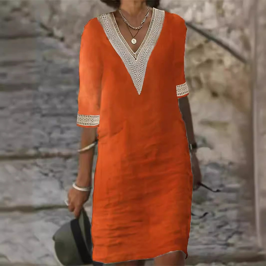 Women's Solid Color Cotton Linen Casual Dress