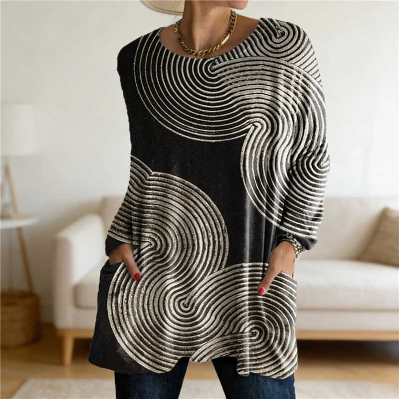 Women's Digital Printing Fashion Round Neck Mid-length Women's T-shirt