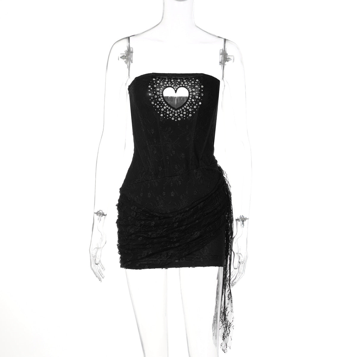 Women's Fashion Rhinestone Heart-shaped Sexy Tube Stitching Lace Dress
