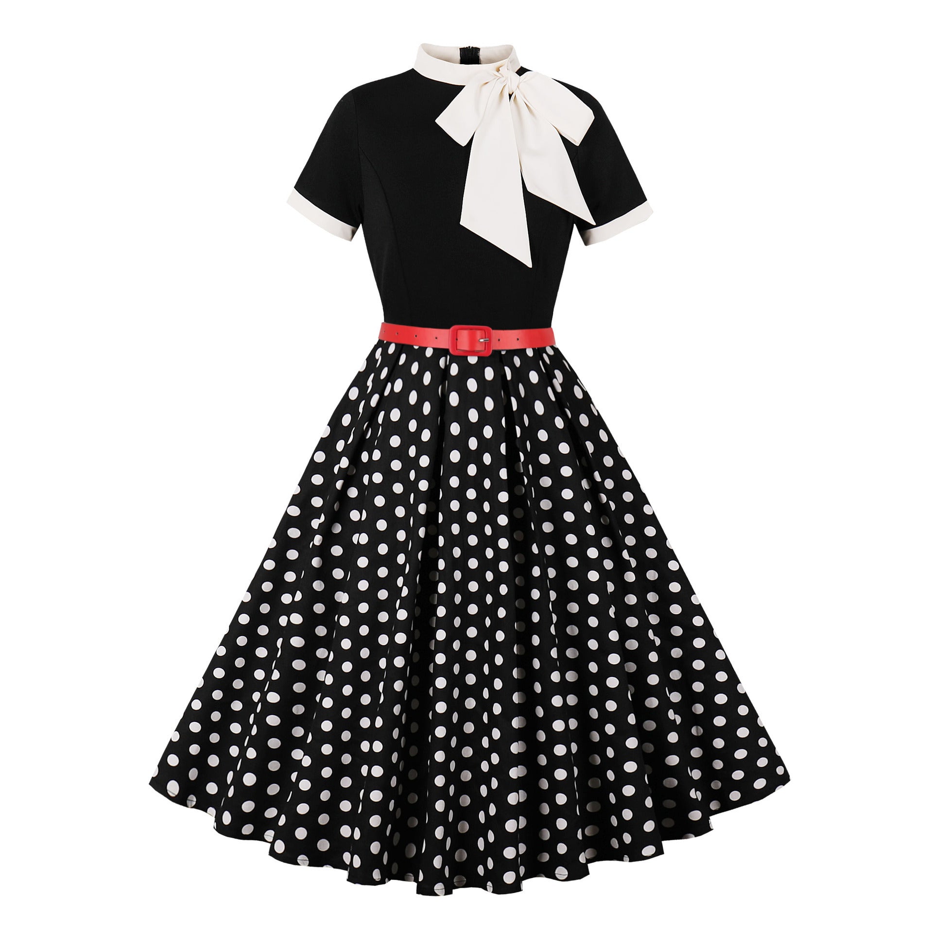 Women's Retro Hepburn Printed Floral Polka Dot Dress
