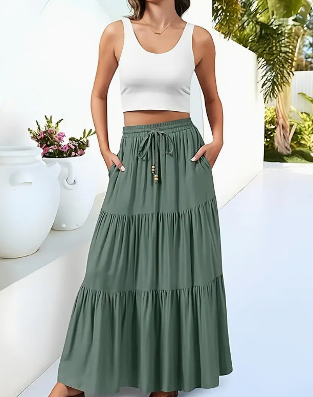 Women's Fashion Stitching Shrink Pocket Casual Skirts
