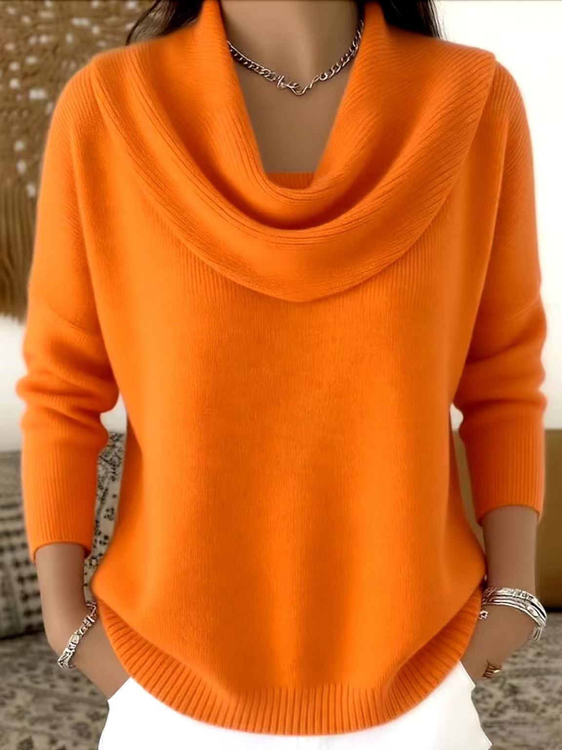Cool Innovative Women's Solid Color Long-sleeved Sweaters