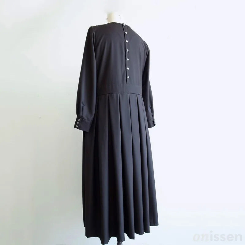 Long High Waist Pleated Temperament Commute Dress
