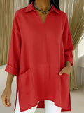 Women's Spring Fashion Solid Color Thin Pocket Blouse