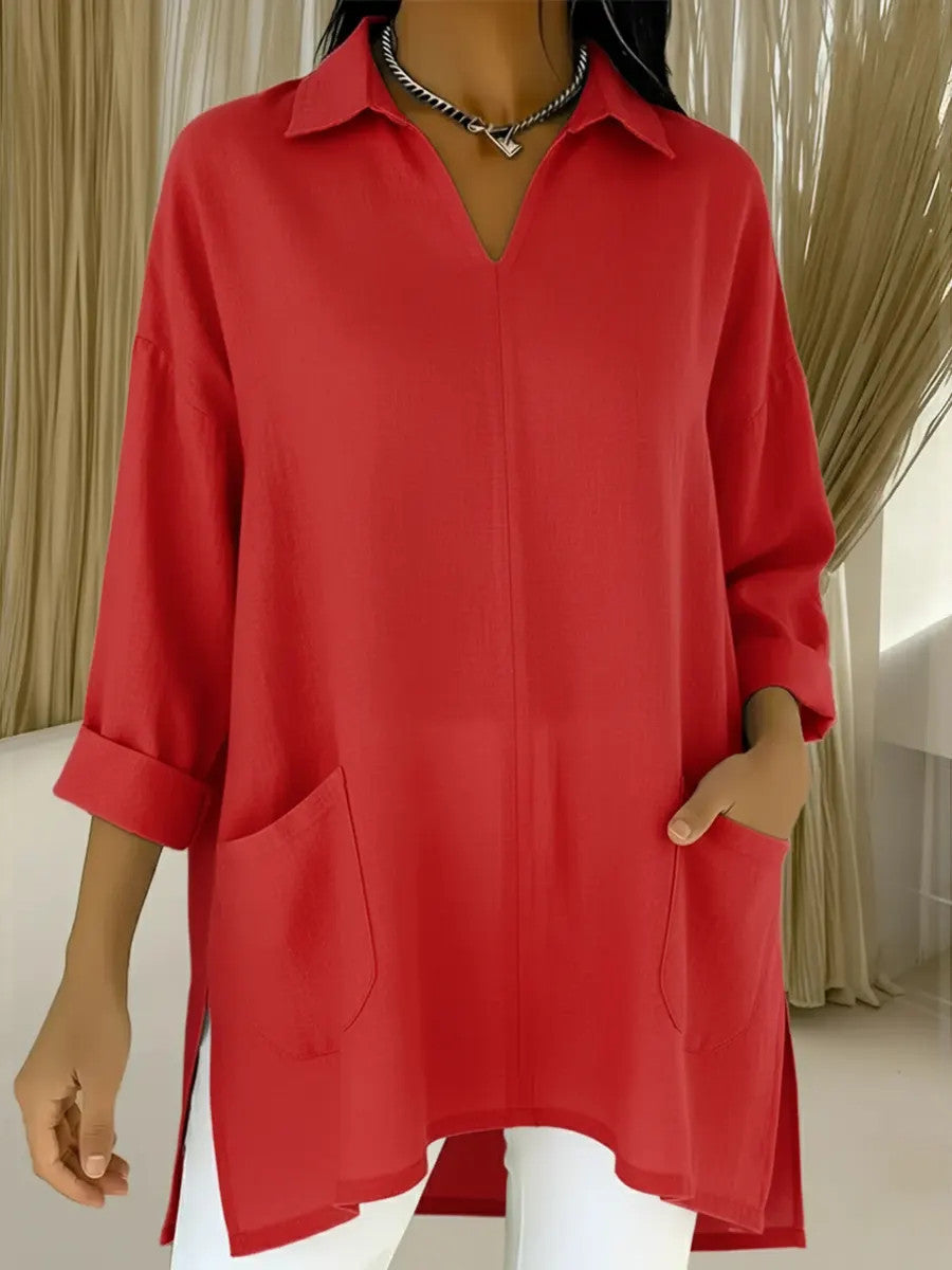 Women's Spring Fashion Solid Color Thin Pocket Blouse