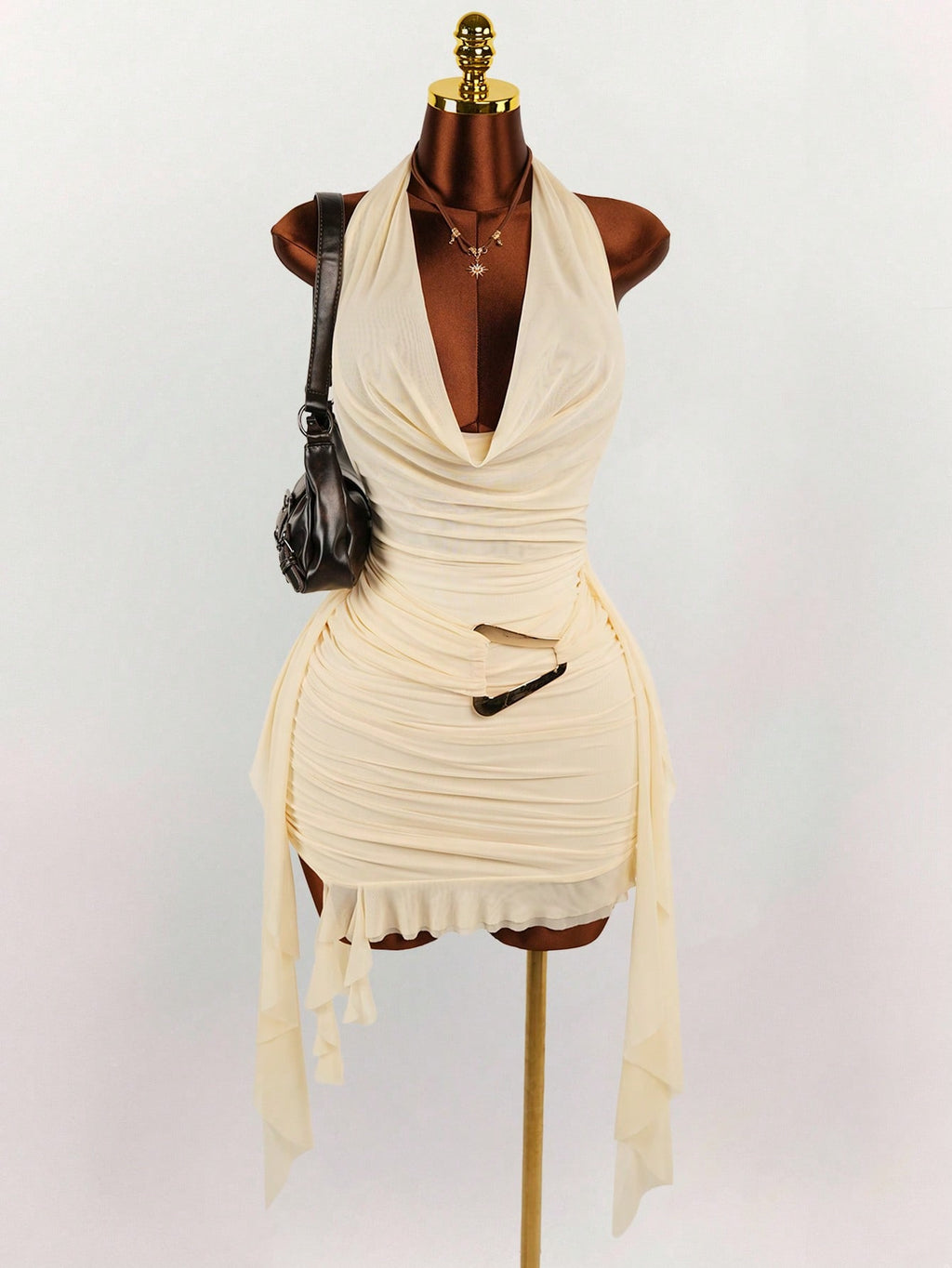 Color Temperamental Minority Halter Backless Slim Fit Dress