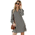 Women's Striped High Low Hem Long Sleeve Shirt Leisure Blouse