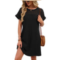 Solid Color Round Neck Lace Stitching Loose Dress