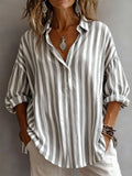 Women's Spring Shirt Collar Long Sleeve Pullover Stripe Blouse