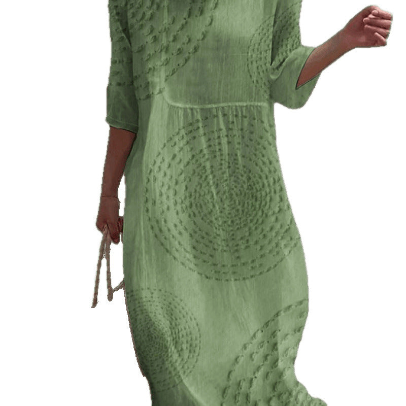 Women's Summer Loose Round Neck Fashion Long-sleeved Dress