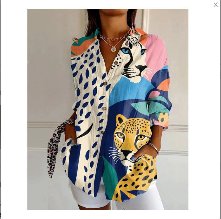 Women's Digital Printing Abstract Pattern Long-sleeved To Figure Blouse