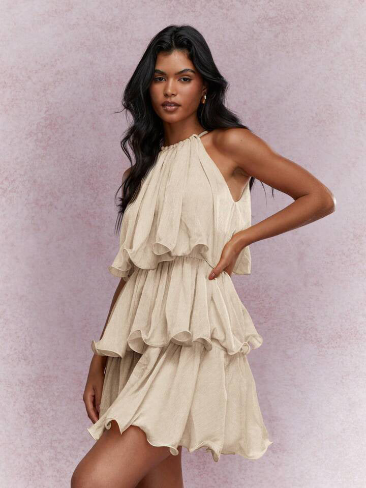 Summer Halter Sleeveless High-grade Tulle Ruffled Dress
