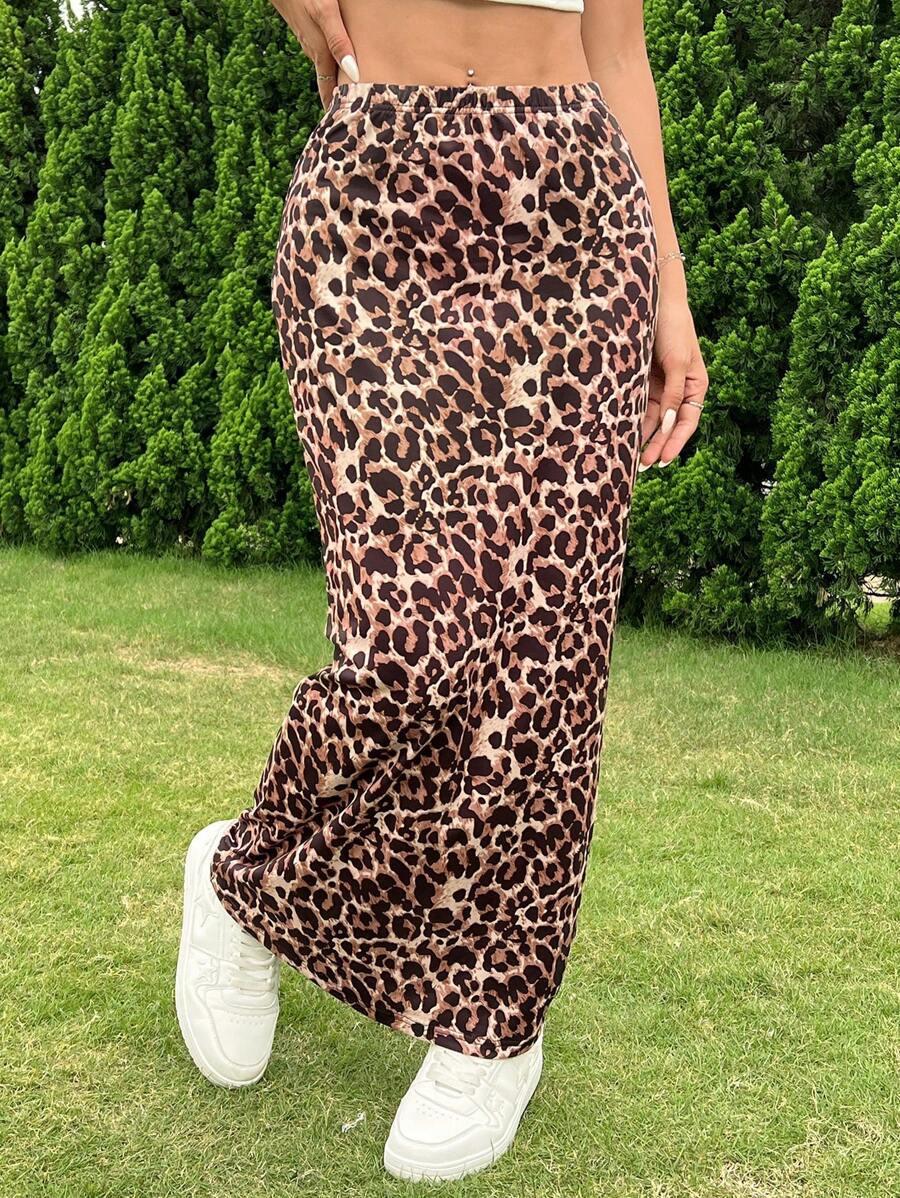 Women's High Waist Long Leopard Print Knee-length Tight Skirts