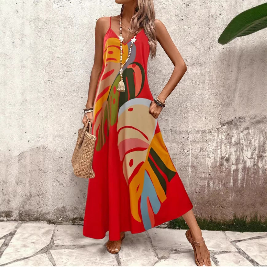 Women's Summer Fashion Casual Floral Print Leaf Dress
