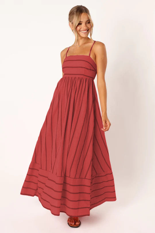 Striped Sleeveless Sling Backless Large Swing Dress