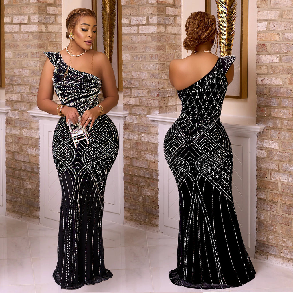 Women's Fashion Wear Solid Color Hot Drilling Dress