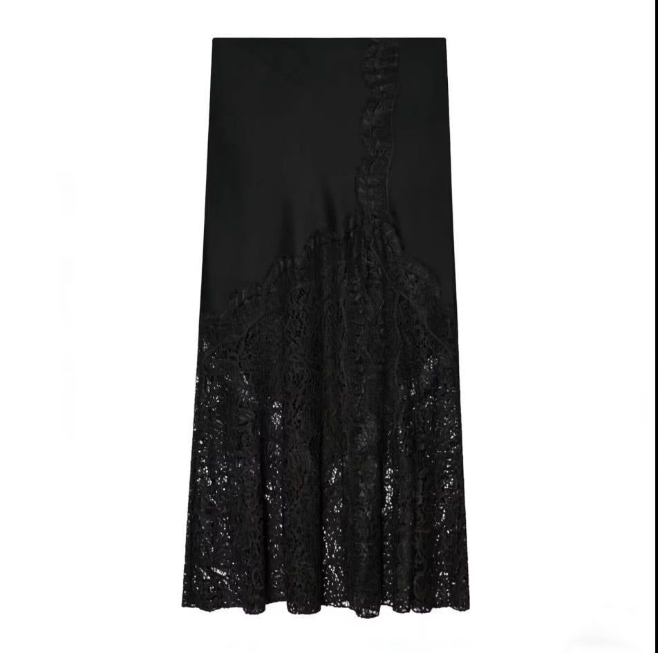 Elegant Women's Fashion Lace Silk Satin Skirt