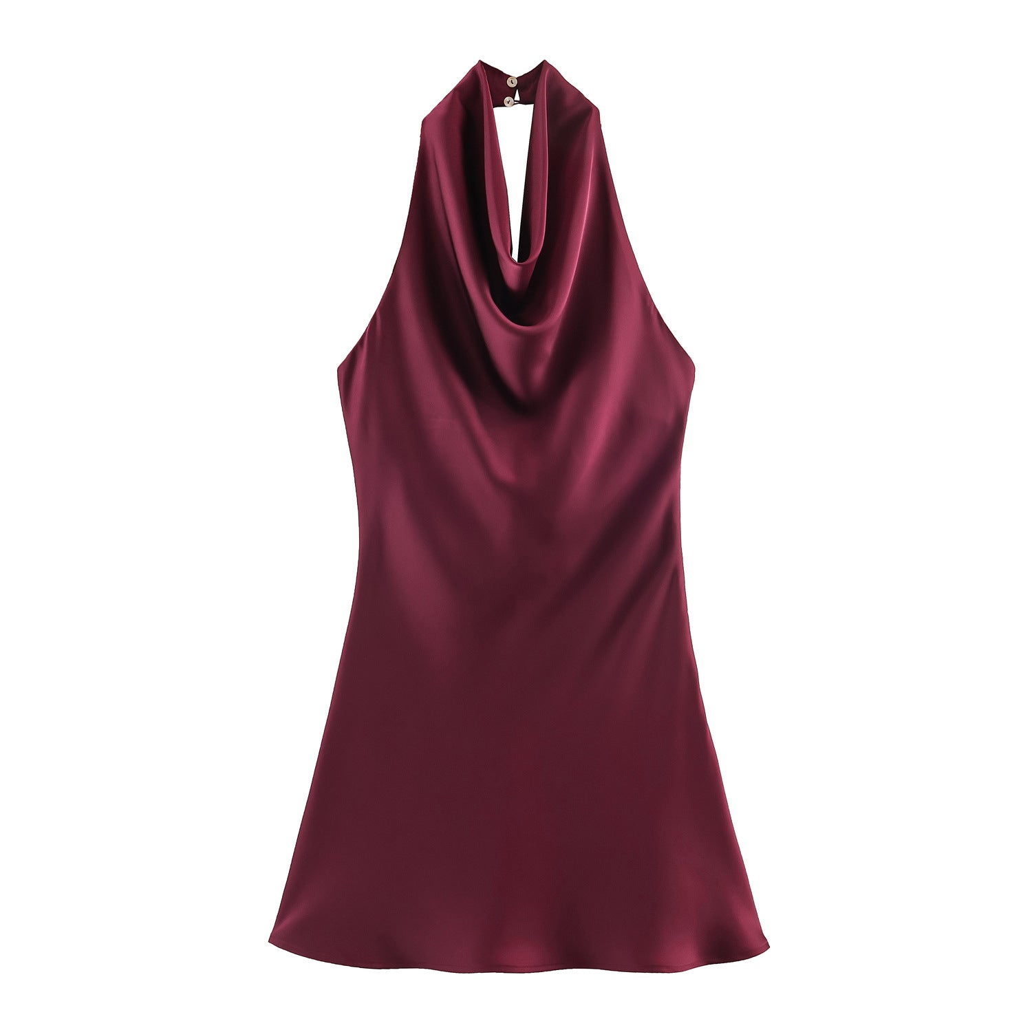 Women's Hanging Collar Sleeveless Silk Satin Texture Dress