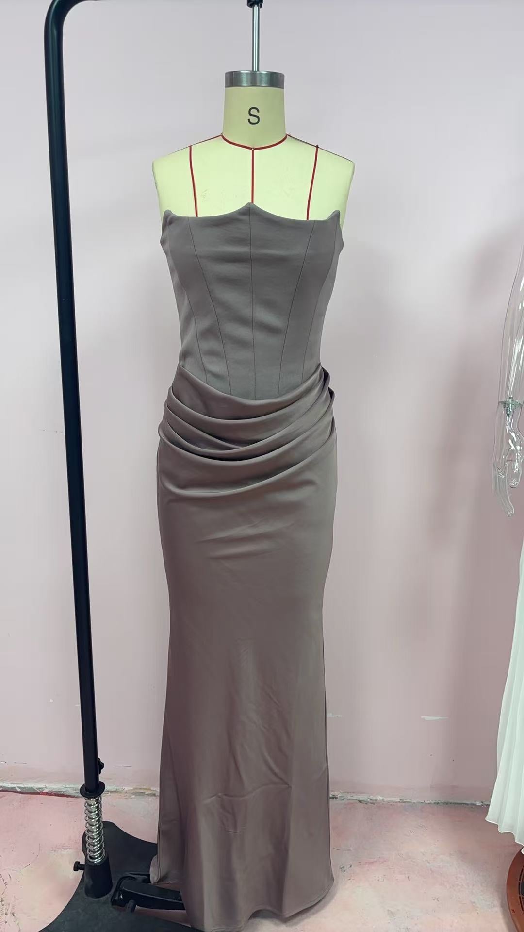 Waist Tube Fishbone Pleated Long Sheath Dress