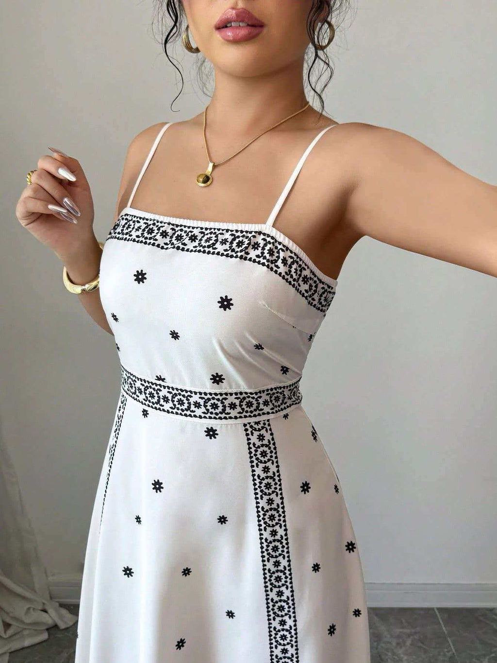 Women's Elegant Sling White Printing Long Dress