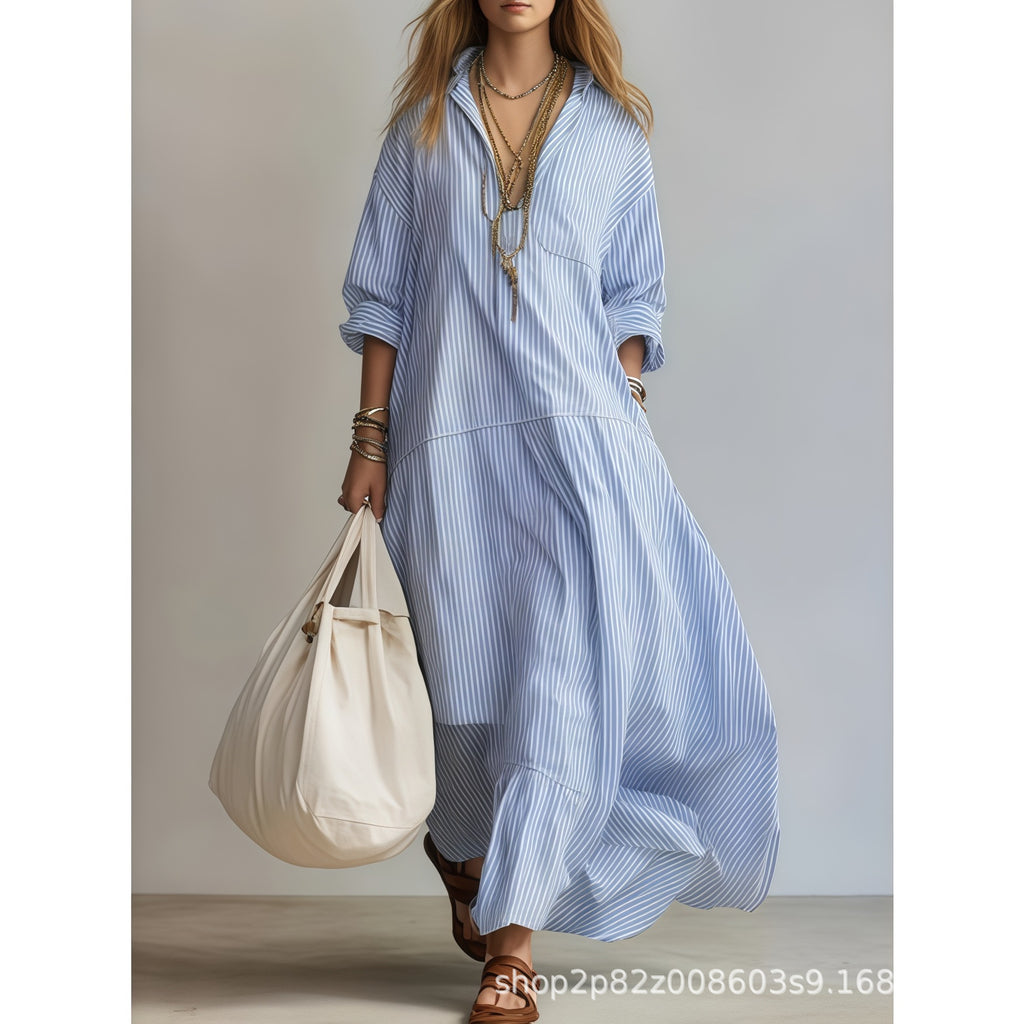 Women's Spring Casual Striped Loose Long-sleeved Dress