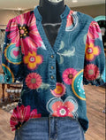 Trendy Creative Classy Printed Sleeve Shirt Blouse