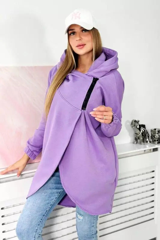 Women's Hooded Sports Brushed Hoody Casual Long Sleeve Zipper Solid Dress