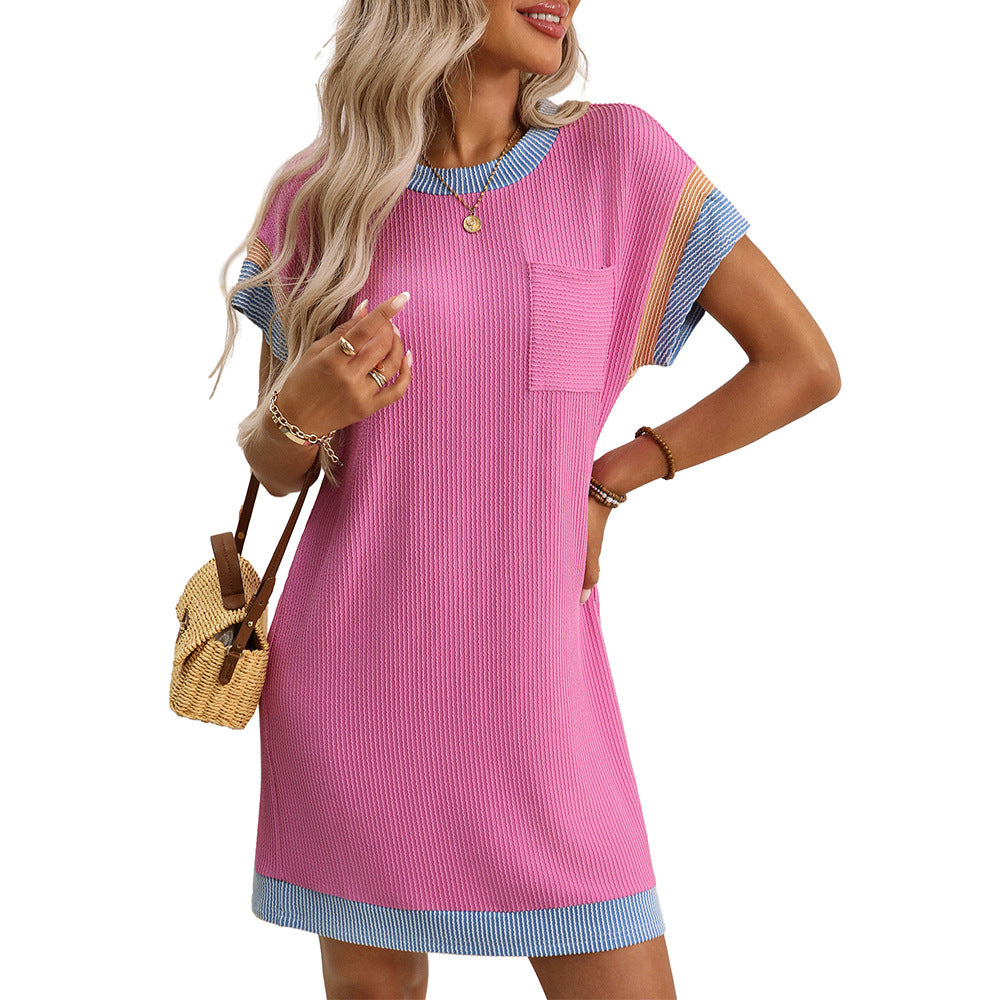 Women's Summer Casual Contrast Color Twist Strip Sleeve Dress