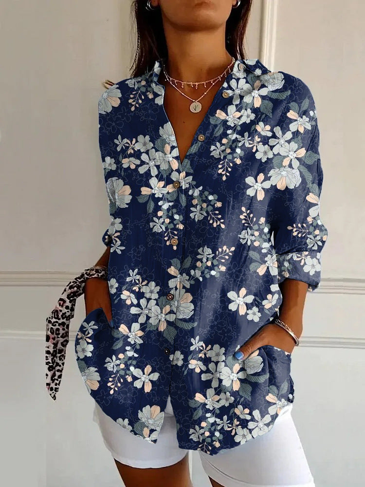 Women's Shirt Summer Trendy Printed Floral Sleeve Pattern Blouse