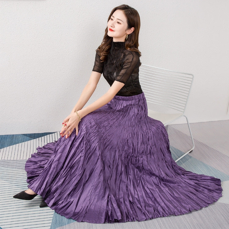 Color Large High Waist Slimming Elastic Casual Skirt