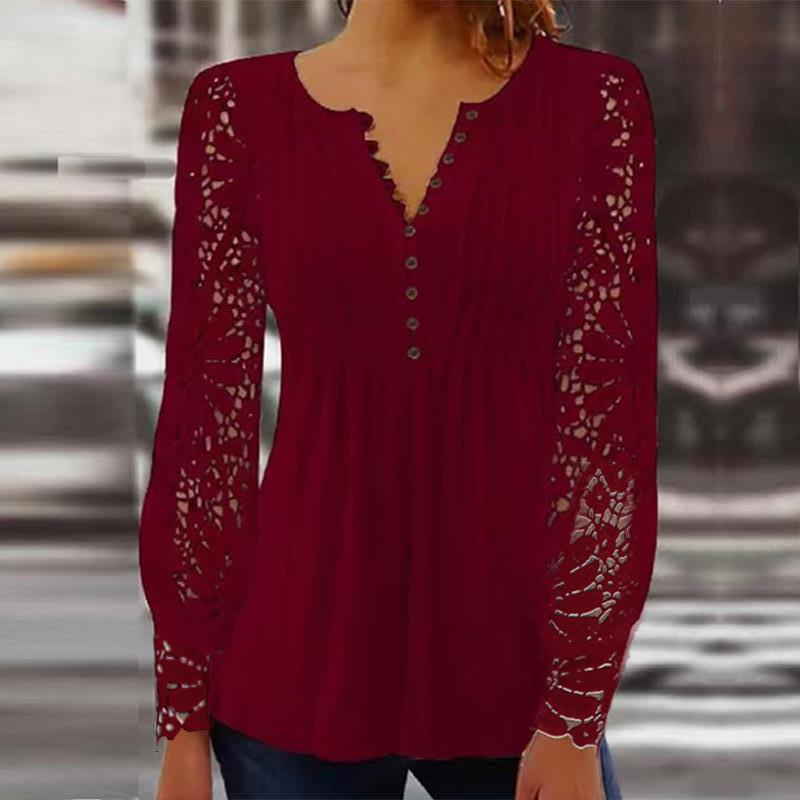 Pretty Women's Spring Fashion Lace Long-sleeved Women's T-shirt