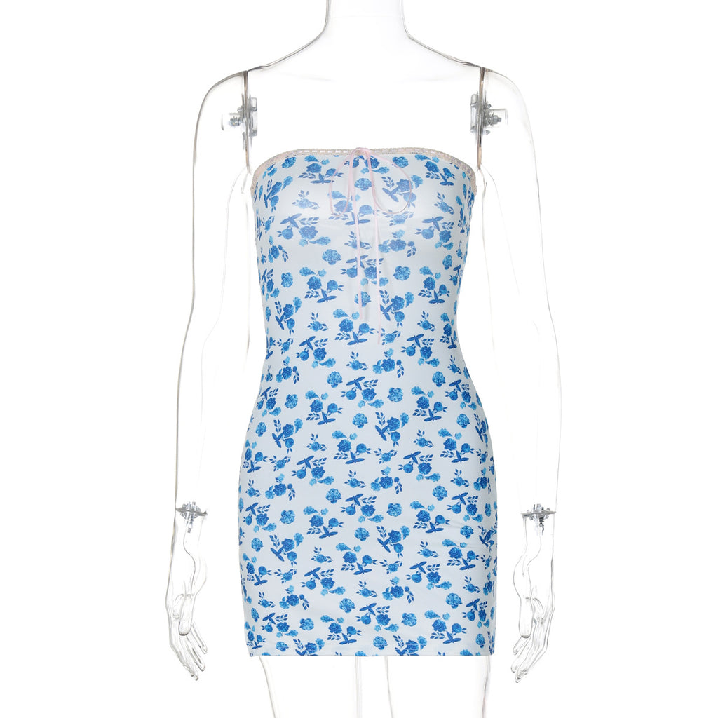 Women's Sweet Style Sexy Bandeau Sheath Tied Dress