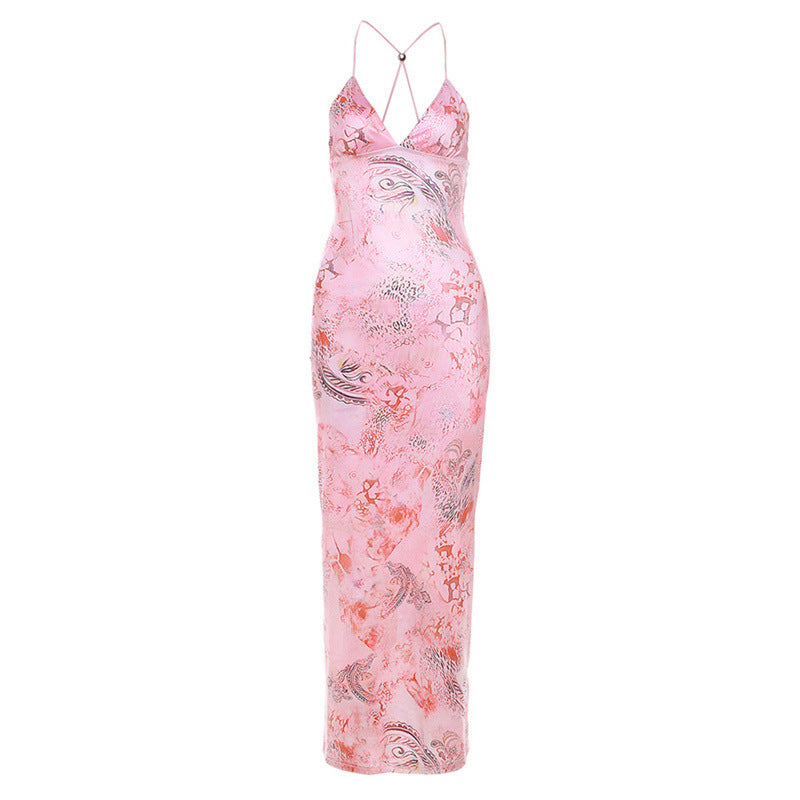 Women's Summer Fashion Halter Backless Printed Sheath Clothing