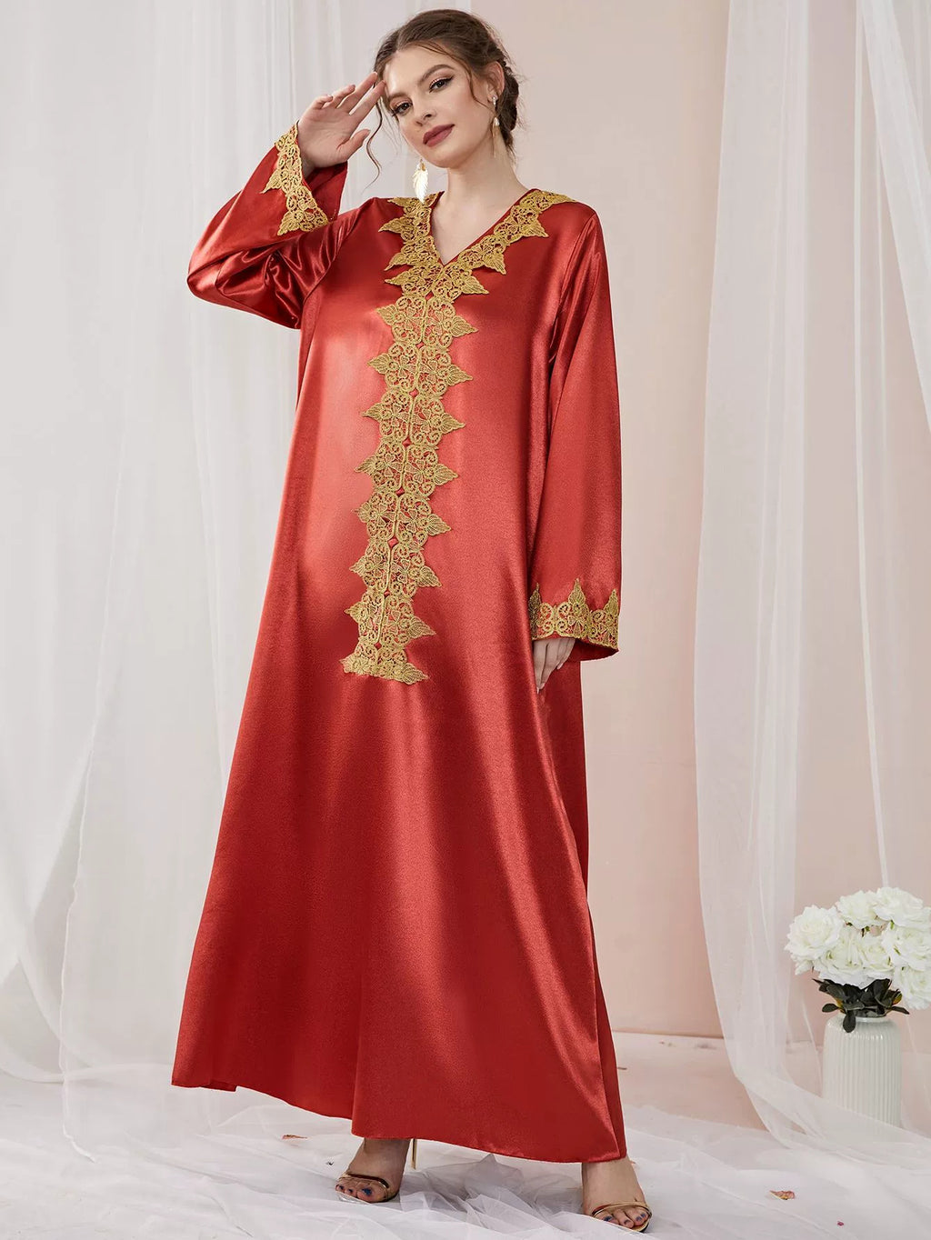 Durable Women's Muslim Wear Solid Color Dress