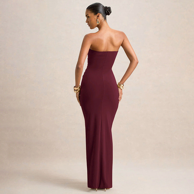 Women's Solid Color Pleated Wrap Ribbon Sleeveless Dress