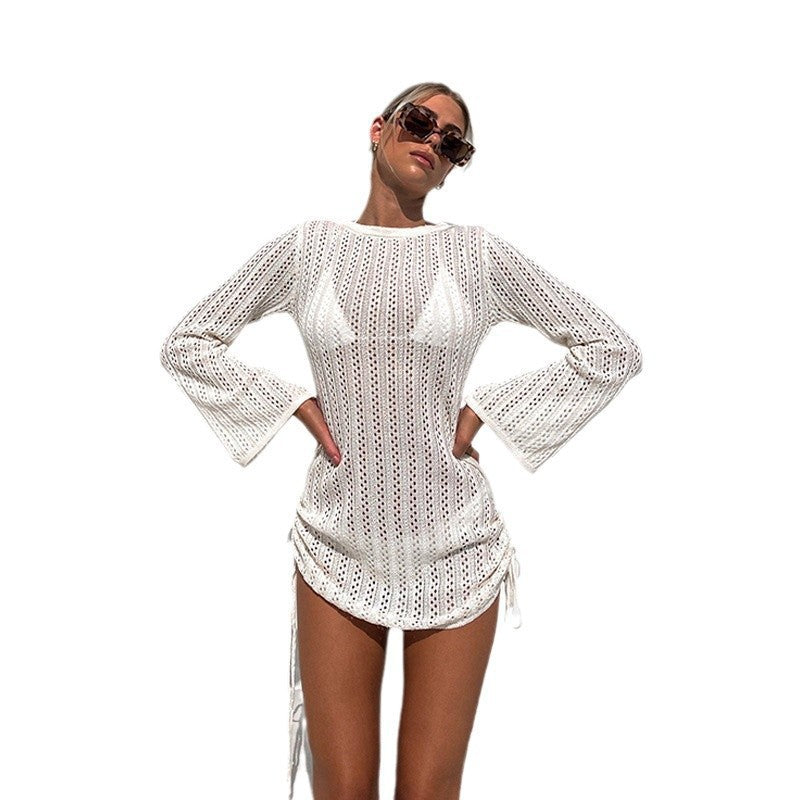 Women's Side Round Neck Backless Seaside Beach Dress
