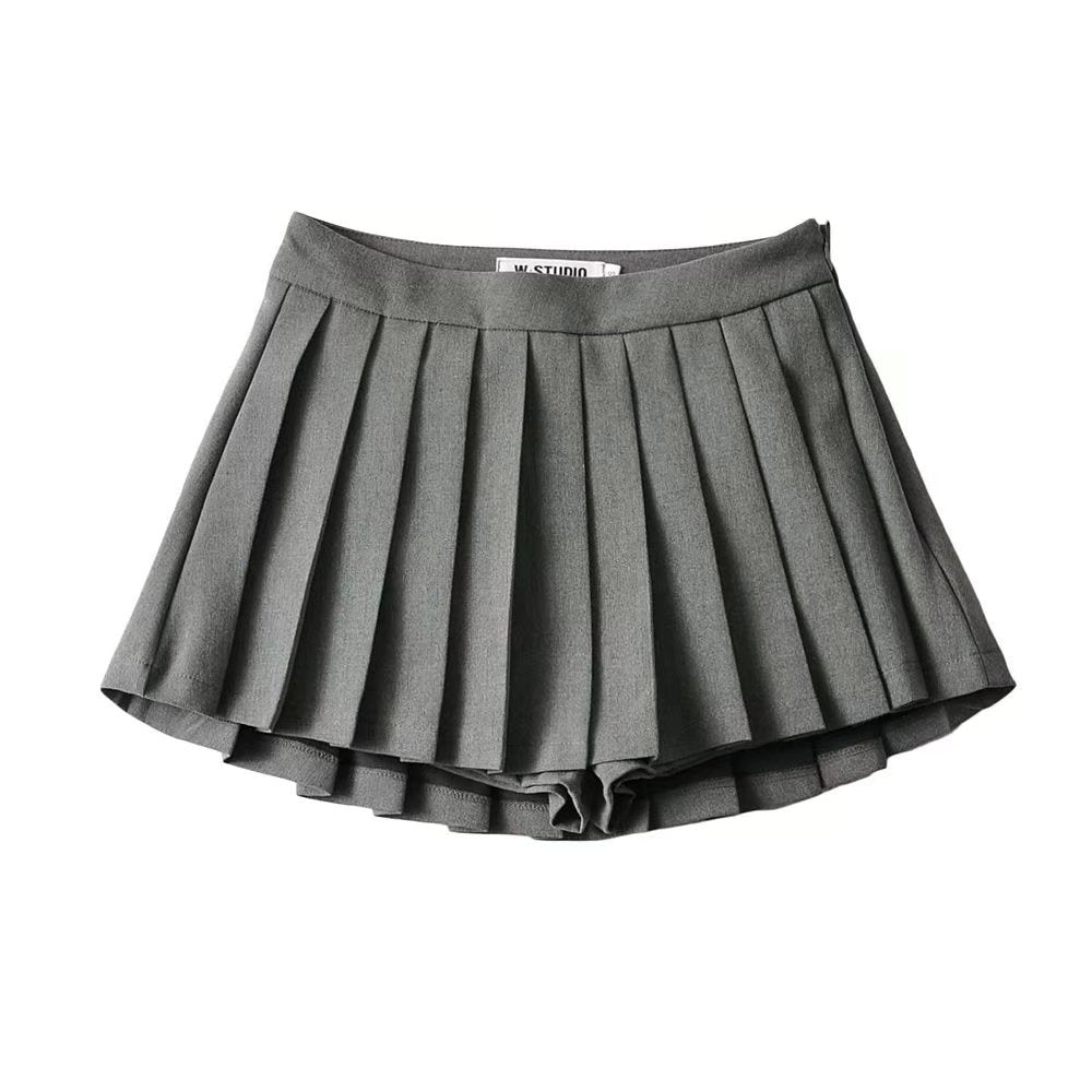 Waist Front Back Long A- Line Pleated With Lining Umbrella Skirt