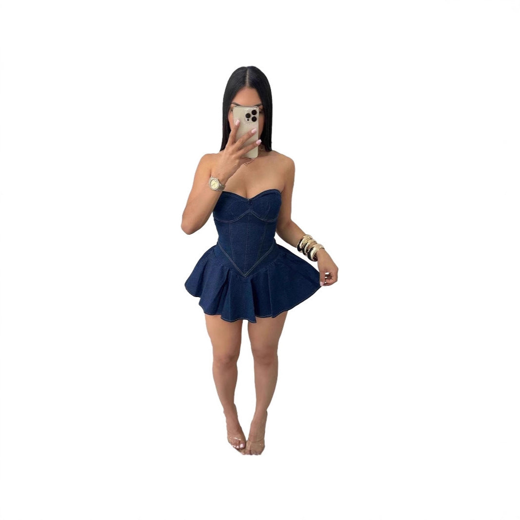 Women's Sleeveless Fashion Temperament Denim Sexy Hot A- Dress