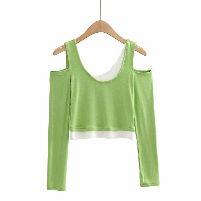 Elastic Slim Fit Slimming Short-sleeved Fake Two Pieces Women's T-shirt